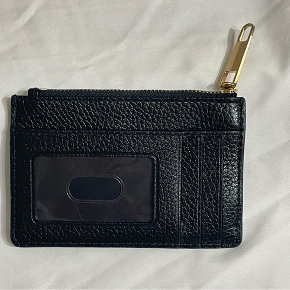Marc Jacobs Black Textured Leather Card Wallet, Raised Gold Logo Key Ring Inside - Picture 8 of 11